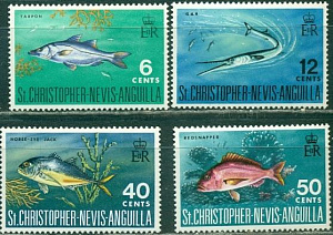 Сент-Кристофер, Невис, Ангилья 1969,  Рыбы 4 марки